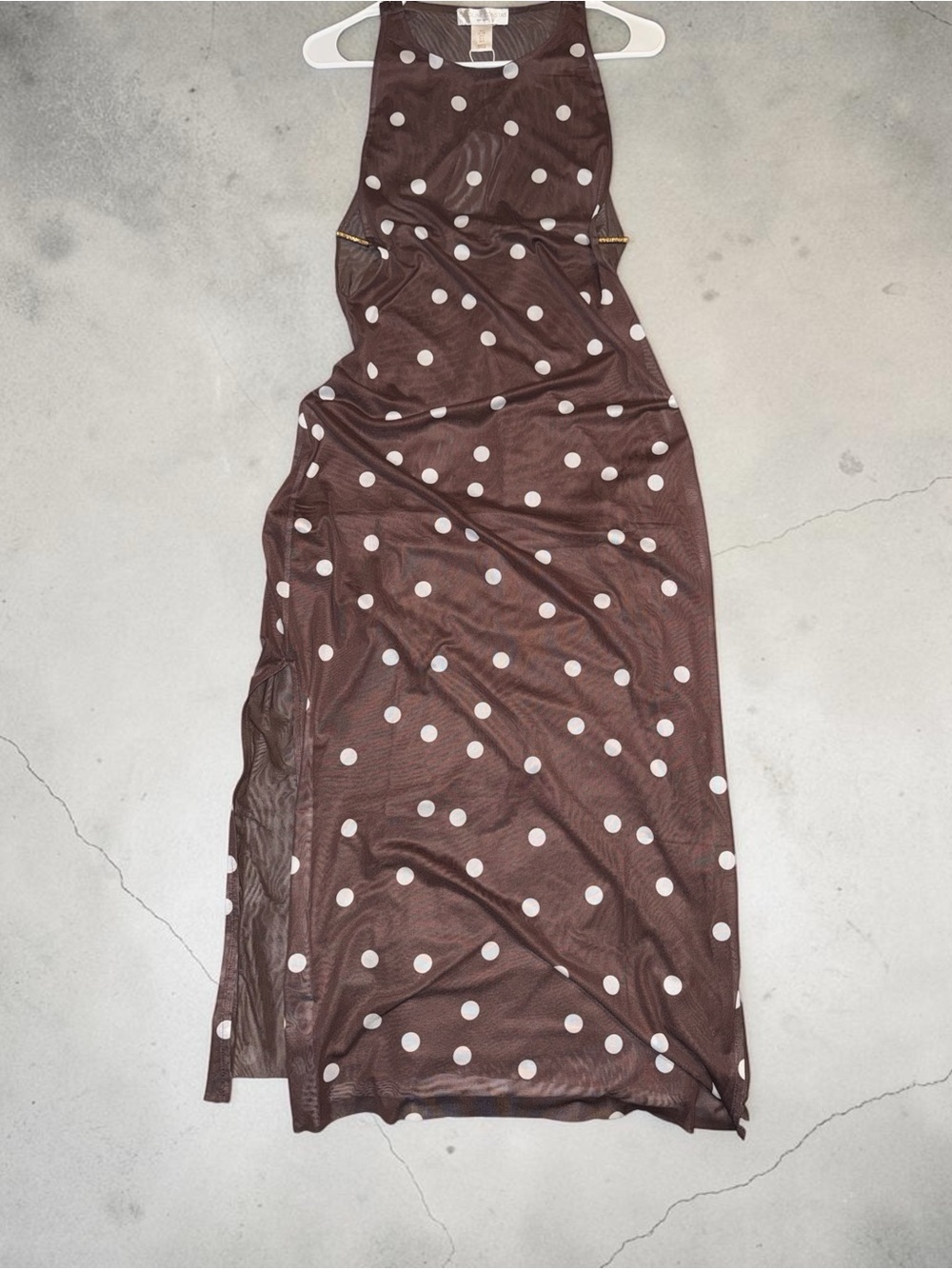 Caroline Constas Sheer Mesh Polka Dot Maxi Dress Gold Hardware (Callout shown) - Picture 3 of 9